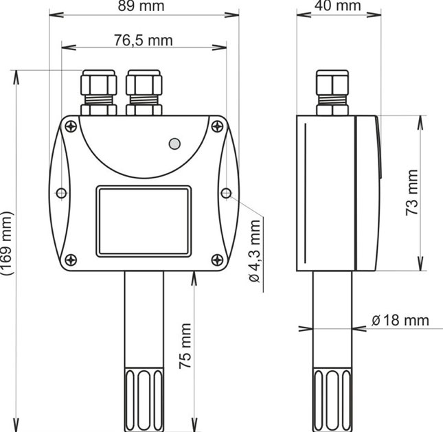 T6440-Temperature,-relative-humidity,-and-CO2-sensors-with-RS485-output-and-display-Dimensional-Drawing