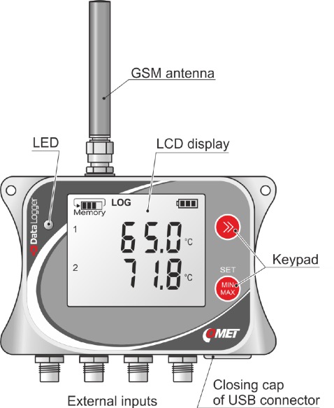 IoT WIRELESS DATA LOGGER FOR 3 CURRENT INPUTS 0-20mA AND TWO-STATE INPUT, WITH BUILT-IN 4G MODEM AND FLAT RATE SIM CARD